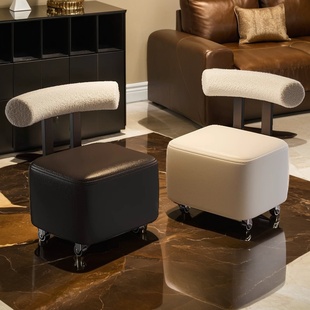 万向轮小凳子客厅家用实木可移动沙发板凳靠背换鞋溜溜矮凳小椅子