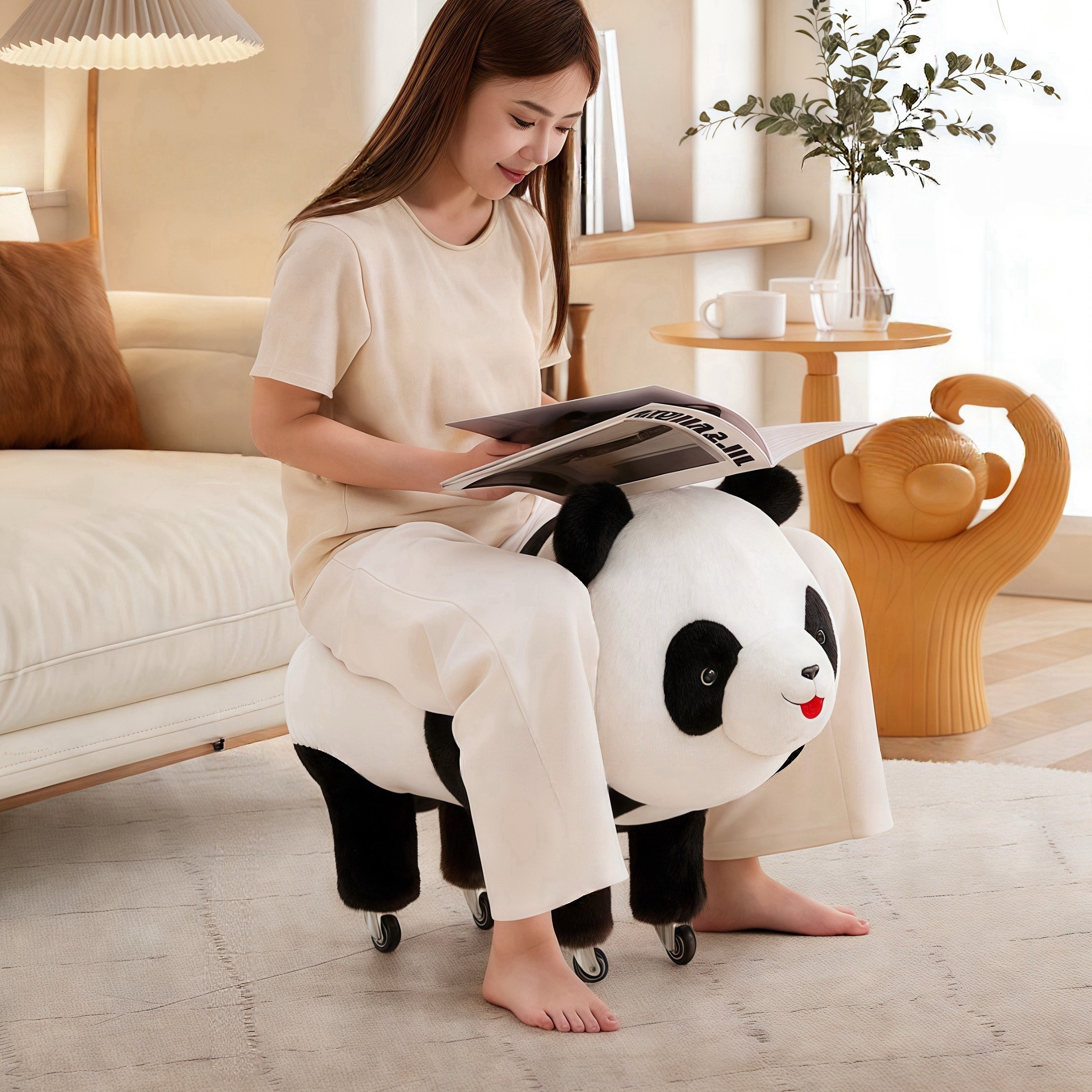 熊猫溜溜凳万向轮小凳子矮凳玩偶实木坐玩具凳子板凳儿童座椅板凳,住宅家具,矮凳,淘宝优惠券,粉丝福利购,淘宝优惠卷