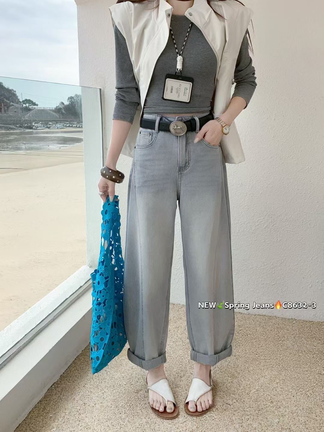 2026早春新款牛仔裤女欧货爆款弯刀裤灰色宽松显瘦老爹裤休闲弹力,女装/女士精品,牛仔裤,淘宝优惠券,粉丝福利购,淘宝优惠卷