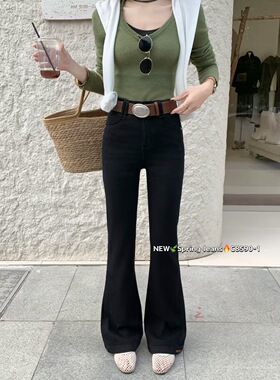 欧韩货蓝舟牛仔裤女2026早春新款喇叭裤黑色微喇显瘦修身弹力百搭