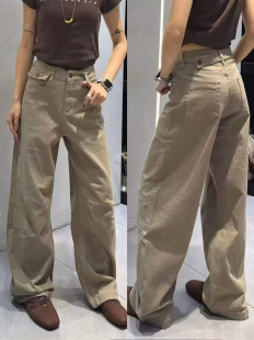欧货卡其色牛仔裤女2026早秋新款弯刀裤宽松松弛感工装等休闲显瘦
