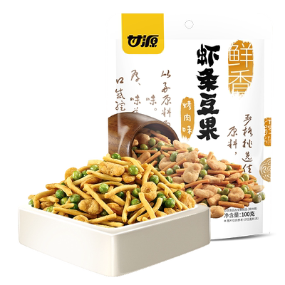甘源虾条豆果鲜虾味烤肉味小零食