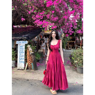 掐腰吊带连衣裙女夏季连身裙