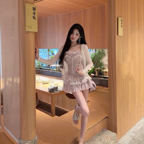 鱼骨抹胸上衣女纯欲风蓬蓬短裙