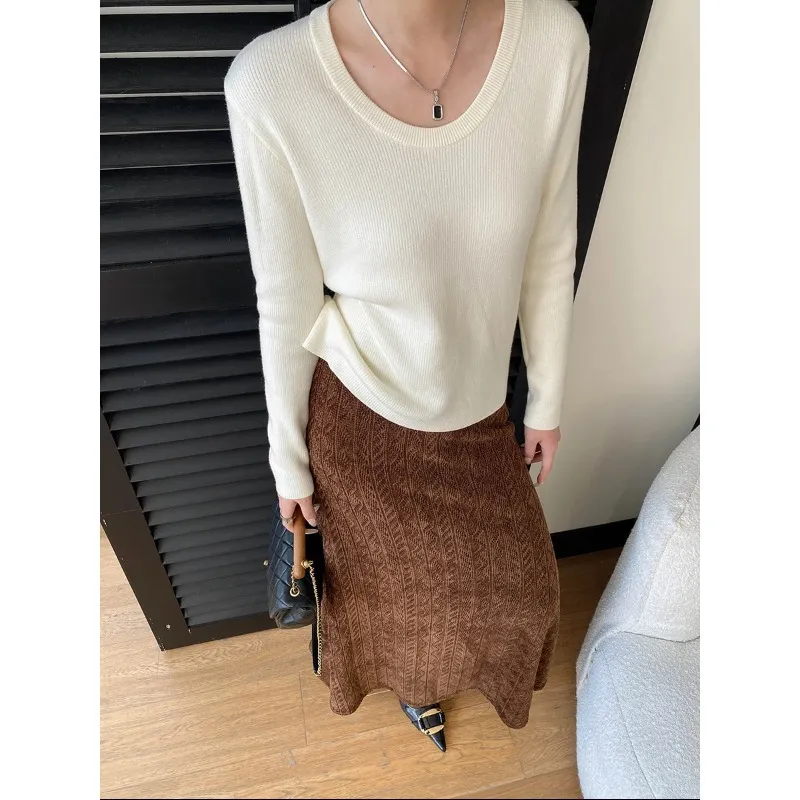 司南 实穿百搭王 加绒加厚一体绒U领修身坑条针织衫毛衣 SN8471