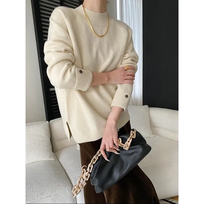 司南 初冬前奏曲 慵懒风设计感翻折袖口半高领针织衫毛衣 SN8469