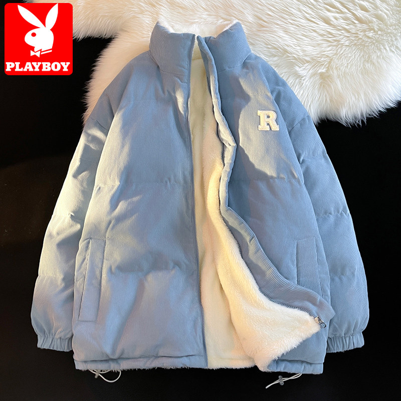花花公子棉服男冬季加厚立领棉衣灯芯绒棉袄男款双面穿羊羔绒外套