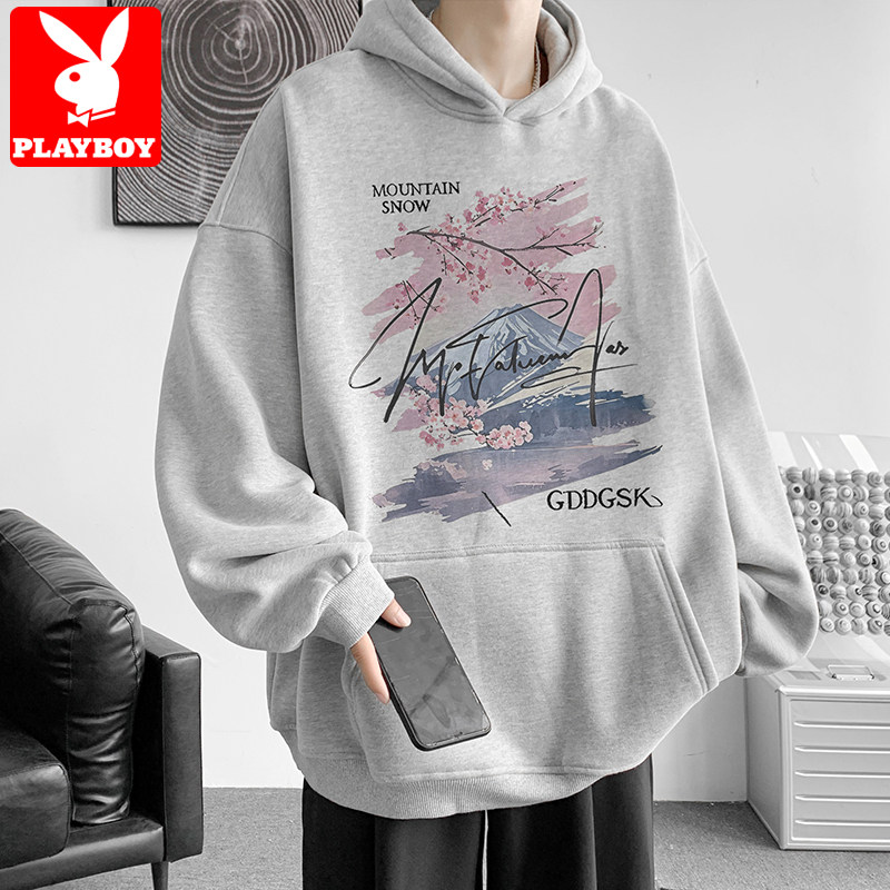 花花公子卫衣男士2026新款秋冬季加绒加厚美式潮流青少年连帽外套
