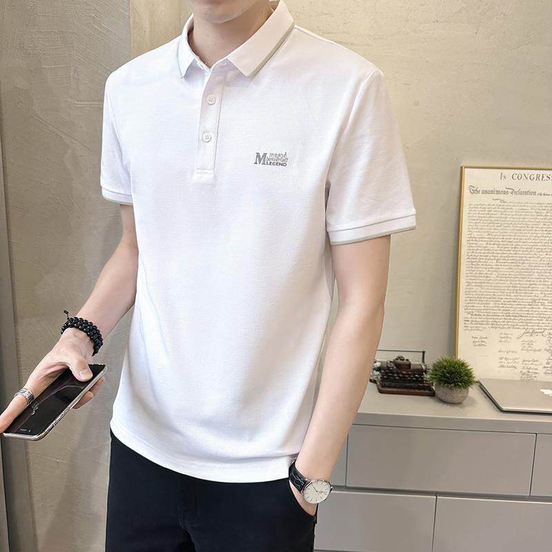 青少年翻领短袖T恤男士夏装潮流修身潮牌刺绣POLO衫男半袖上衣服