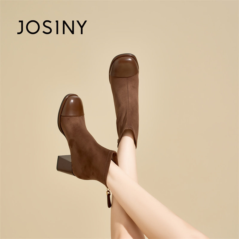 卓诗尼女靴2024冬季新款短靴短筒高跟粗跟时装靴线下专柜商场同款,女鞋,时装靴,淘宝优惠券,粉丝福利购,淘宝优惠卷