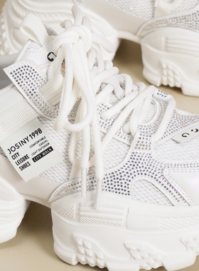 Josiny/卓诗尼白色厚底老爹鞋女2025新款网面透气增高休闲运动鞋