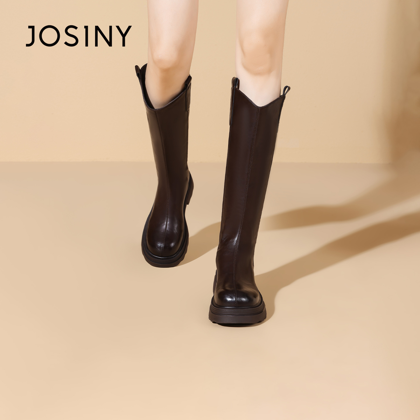 卓诗尼厚底长筒靴女2025新款