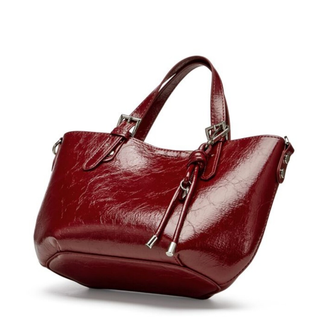 Josiny/卓诗尼红色漆皮手提包女斜跨包流苏单肩包高级感托特包