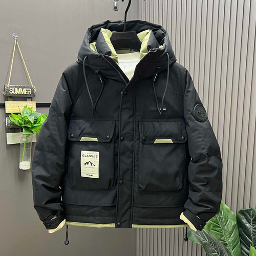 冬季新款拼色连帽羽绒服