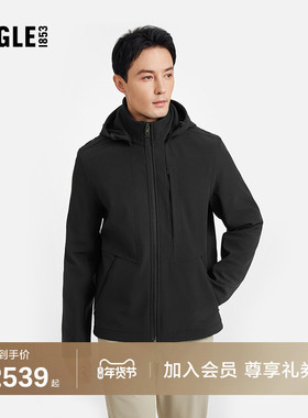 AIGLE艾高夏秋季款保暖户外黑色法式上衣男软壳运动夹克外套男款
