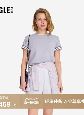 AIGLE艾高女士上衣凉感罗纹圆领T恤法式时尚户外休闲短袖BF62