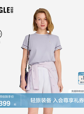 AIGLE艾高女士上衣凉感罗纹圆领T恤法式时尚户外休闲短袖BF62