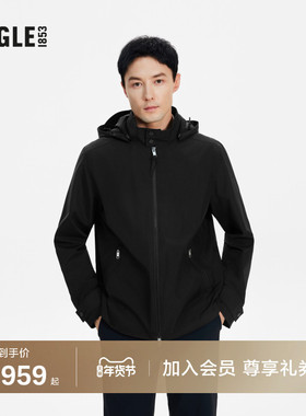 AIGLE艾高春季防风黑色法式上衣透汽男士户外运动通勤夹克外套