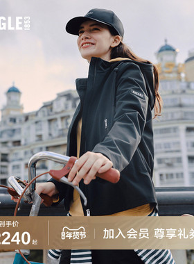 AIGLE艾高女士上衣户外休闲夹克防泼水软壳衣黑色外套BL08
