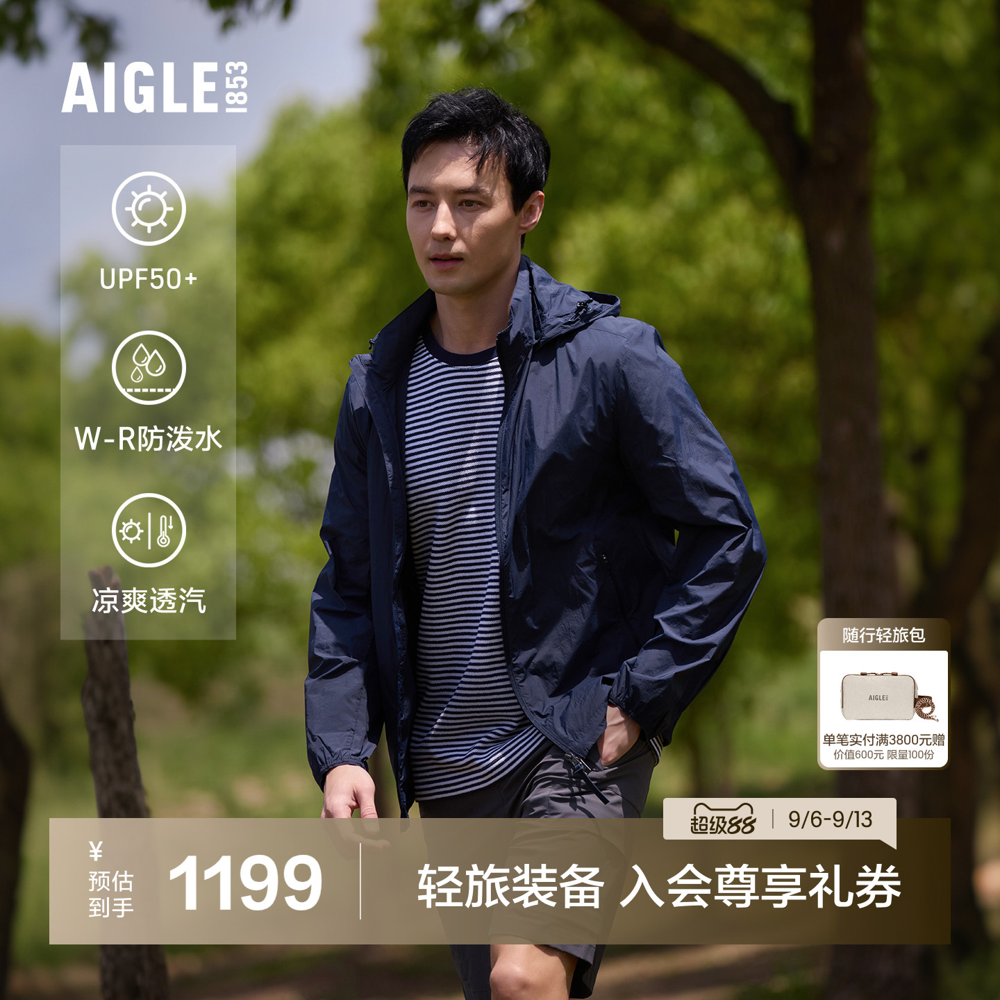 艾高男士轻量夹克外套防晒防泼水图片