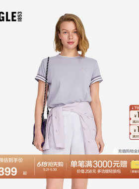 AIGLE艾高女士上衣凉感罗纹圆领T恤法式时尚户外休闲短袖BF62