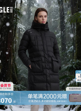 AIGLE艾高女士羽绒服黑色长款防泼水羽绒衣保暖冬季鹅绒外套BP19