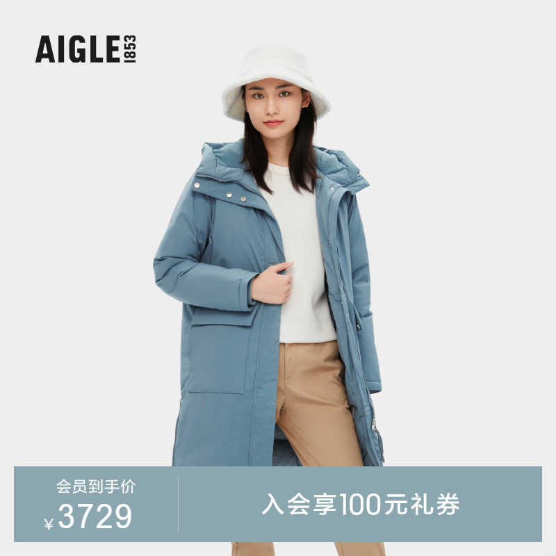 AIGLE艾高秋冬AAW22WOUI025女士WR防泼水白鸭绒中长款羽绒服外套-封面