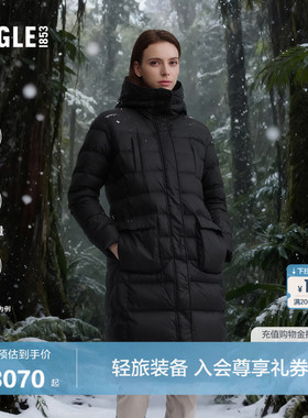 AIGLE艾高女士羽绒服黑色长款防泼水羽绒衣保暖冬季鹅绒外套BP19