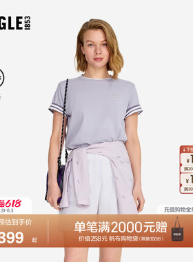 AIGLE艾高女士上衣凉感罗纹圆领T恤法式时尚户外休闲短袖BF62