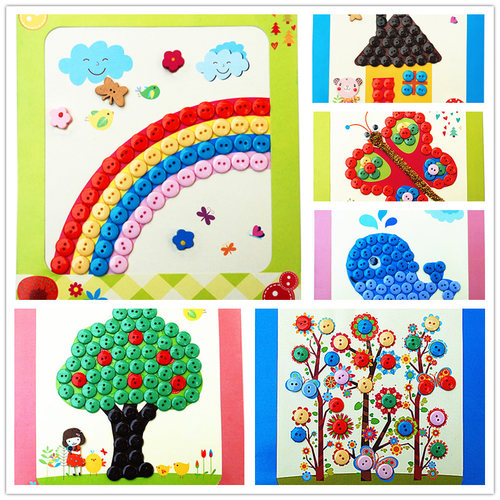 diy制作幼儿园手工卡纽扣画
