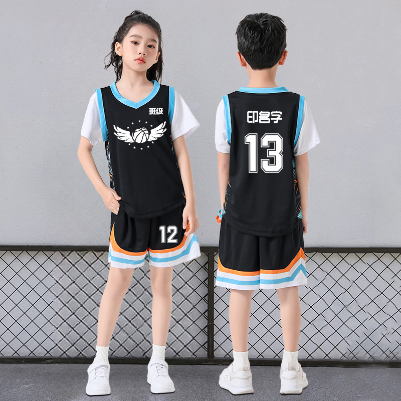 儿童假两件篮球服套装男女童训练服中小学生夏季运动比赛队服定制