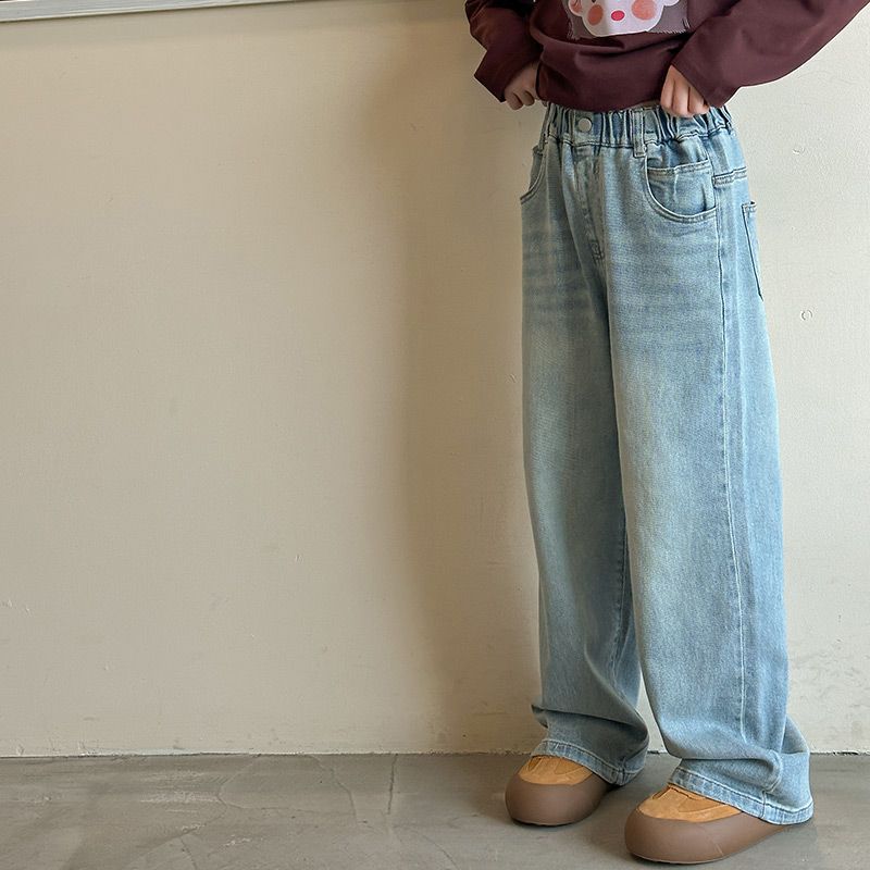 女童牛仔裤新款阔腿长裤中大童