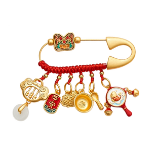 沙金生肖马蛇龙宝宝别针孕妇婴儿新生儿挂件桃木压惊平安胸针礼物