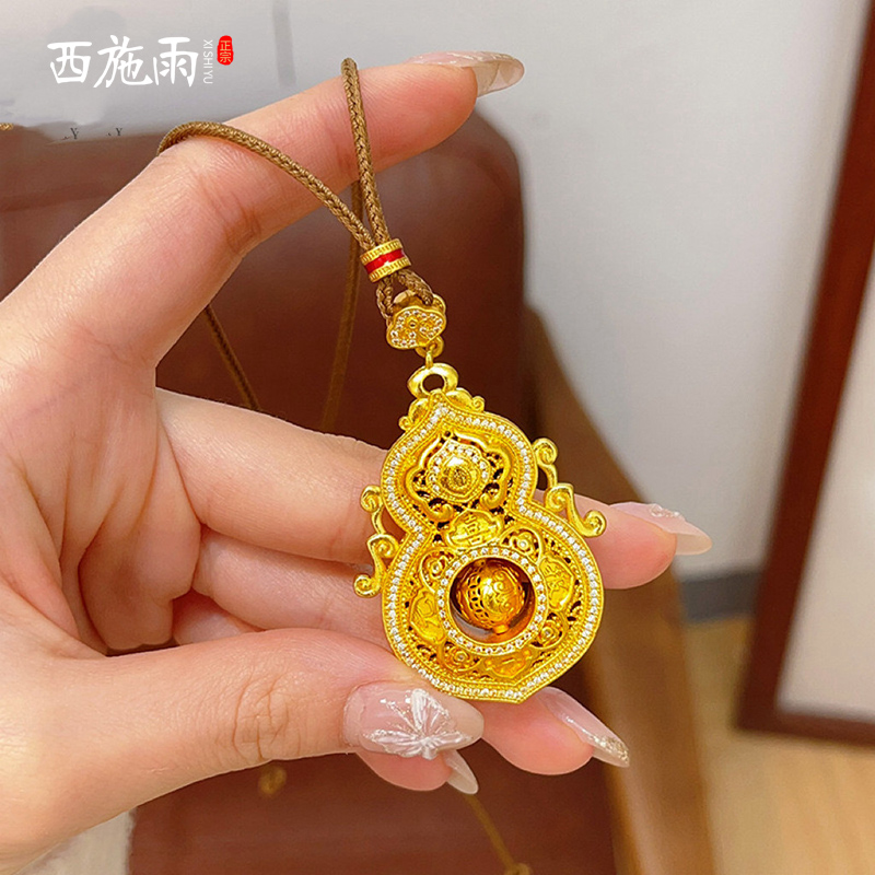 金店同款沙金人生四美葫芦吊坠项链镶钻喜报三元福禄毛衣链女礼物