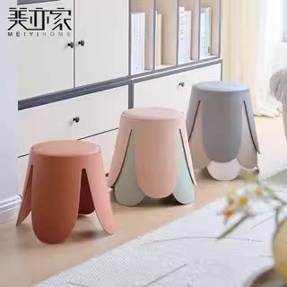 小凳子家用矮凳可叠放塑料凳轻奢高级感结实耐用圆凳板凳简约椅子