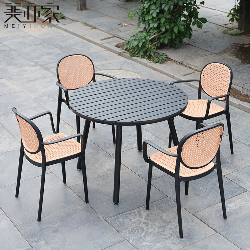 简约风户外休闲桌椅组合轻奢高级藤编餐椅网红咖啡厅餐厅方桌圆桌