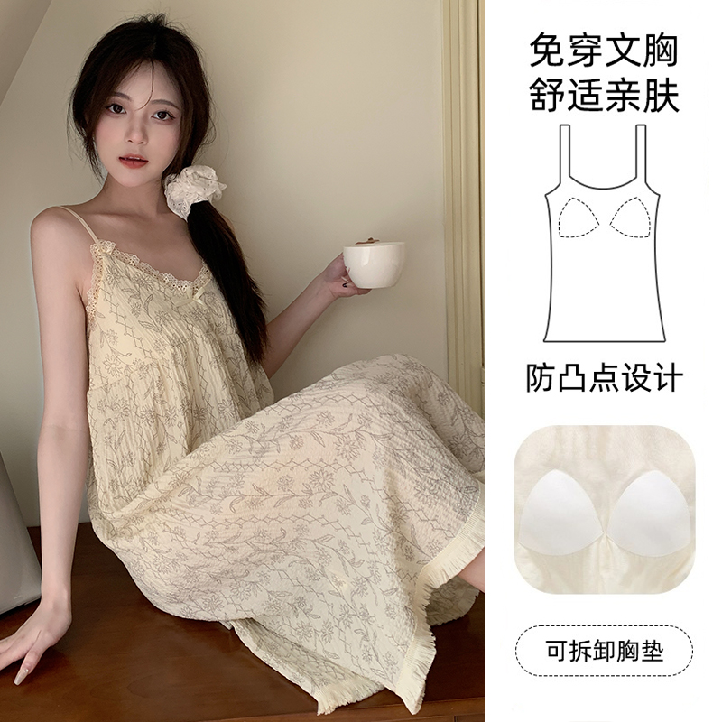 梭织棉夏季甜美可爱带胸垫睡裙