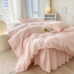 粉色床裙款四件套仙气蕾丝公主风纯棉少女 2026新款女生全棉韩式