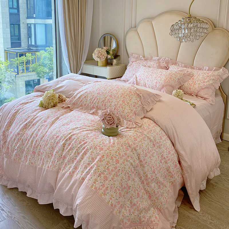 2026新款四件套温柔风温馨少女四季通用全棉纯棉粉色床单被套花边