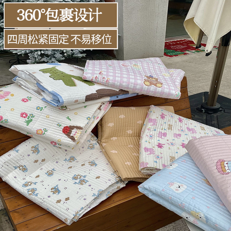 全棉夹棉印花床笠三件套