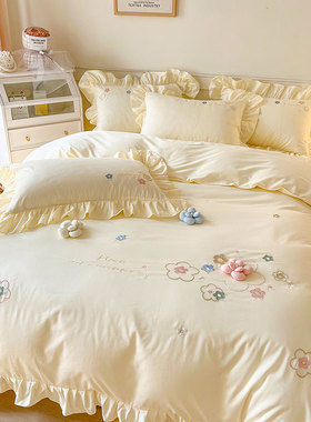 黄色系四件套100全棉纯棉秋天小清新少女心床上被套200x230柠檬黄