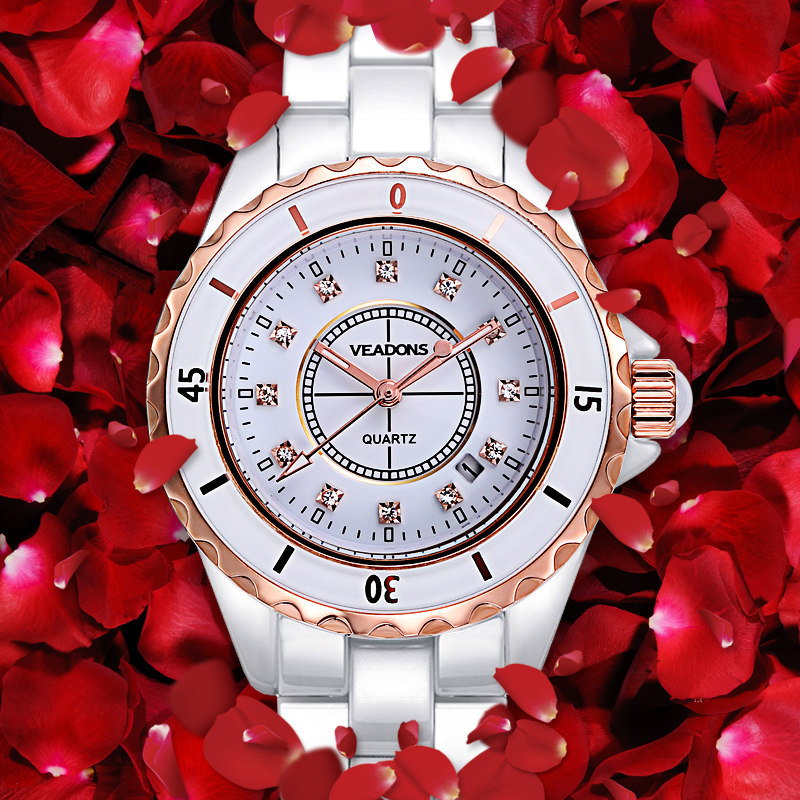 正品威顿手表男女士石英表时尚潮流简约夜光防水陶瓷女表2019新款