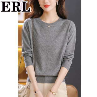 美丽诺超细丝光羊毛打底衫内搭秋冬圆领针织上衣女士薄款灰色毛衣