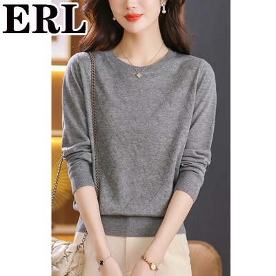 美丽诺超细丝光羊毛打底衫内搭秋冬圆领针织上衣女士薄款灰色毛衣