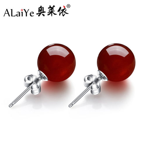 天然红玛瑙925纯银耳钉