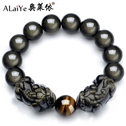 天然金曜石双貔貅手链男配虎眼石手串双金眼佛珠水晶宝石手饰首饰 - 封面