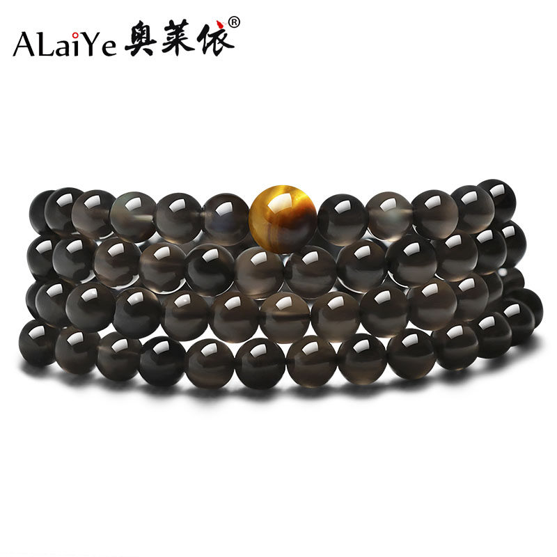 天然冰种彩眼黑曜石多四圈108颗佛珠手链男女念珠情侣串散珠项链