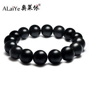 黑色天然玛瑙磨砂手串男情侣本命年佛珠子手链女水晶宝石个性礼物