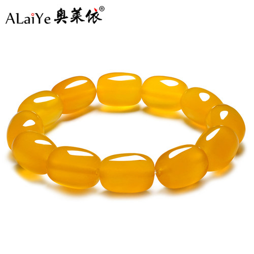 黄色天然玛瑙桶珠个性女男首饰品