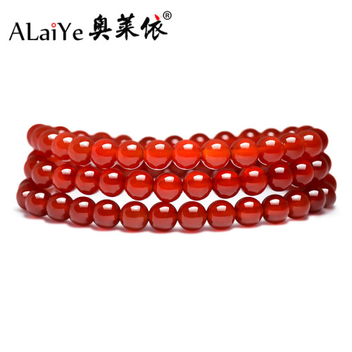 天然玛瑙红黄黑三色可选三圈手链